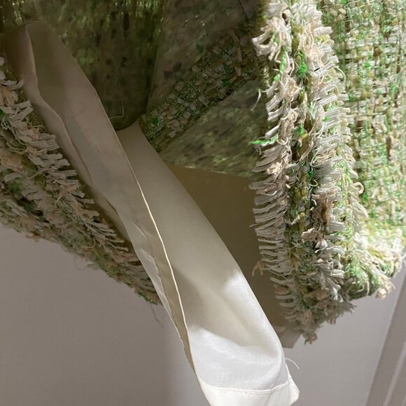 Worth Green Y2K Tweed Preppy Quiet Luxury Boho Green Mini Pencil Lined Skirt 8 - Picture 4 of 10